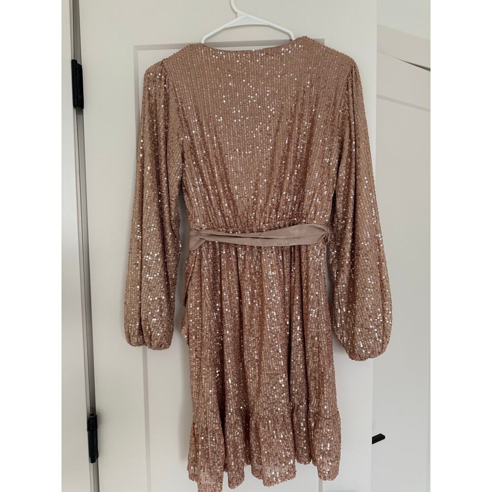 Lauren Conrad Rose Gold Sequin Wrap Mini Dress - XS - Picture 2 of 6